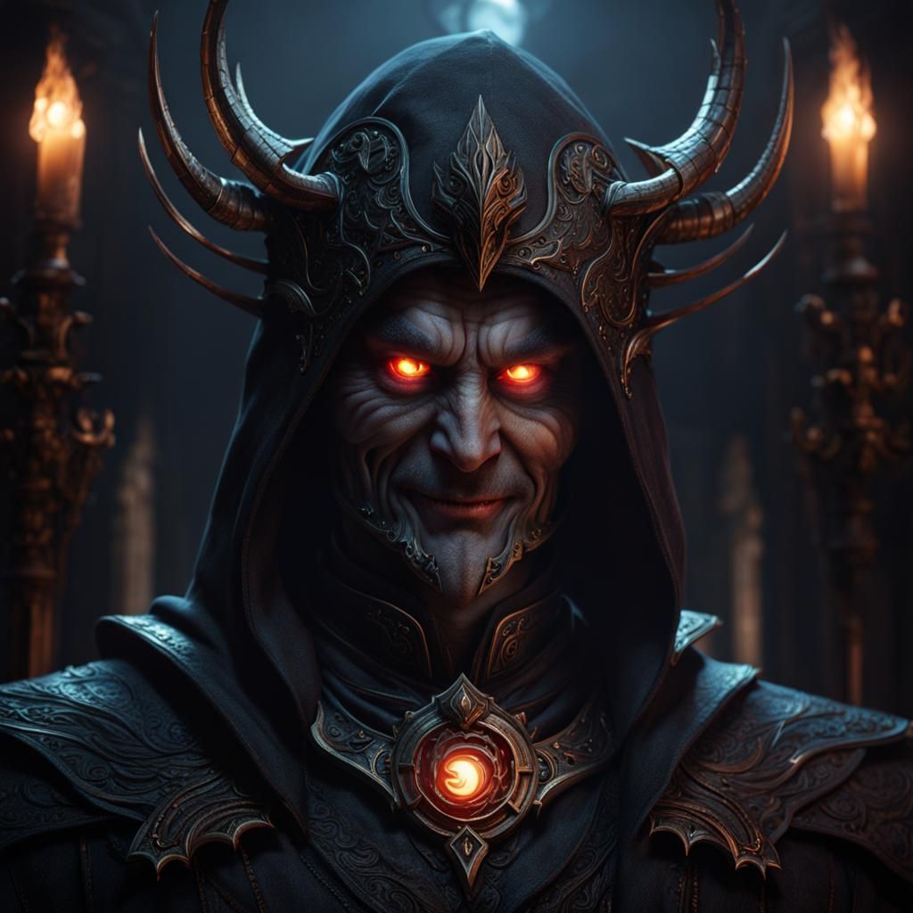 Creepy Smiling Man with Glowing Eyes: Gothic Concept Art