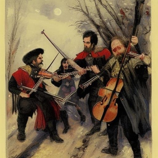 Vampire Cossacks Serenade in Historical Painting Style