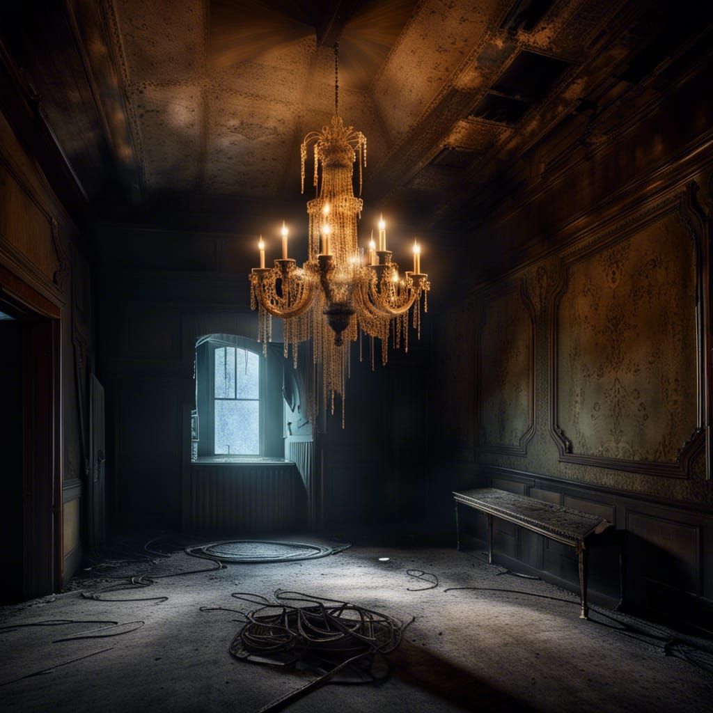 Eerie Glow in Abandoned Haunted House Foyer