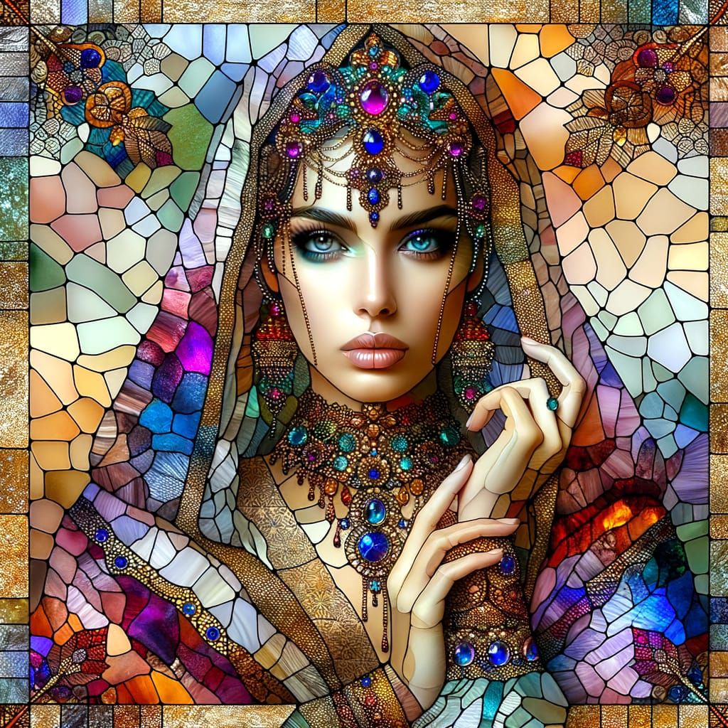 Stunning Middle Eastern Princess in Stained Glass Style