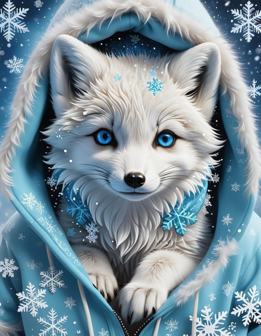 Arctic Fox Cub in Winter Wonderland, Digital Art