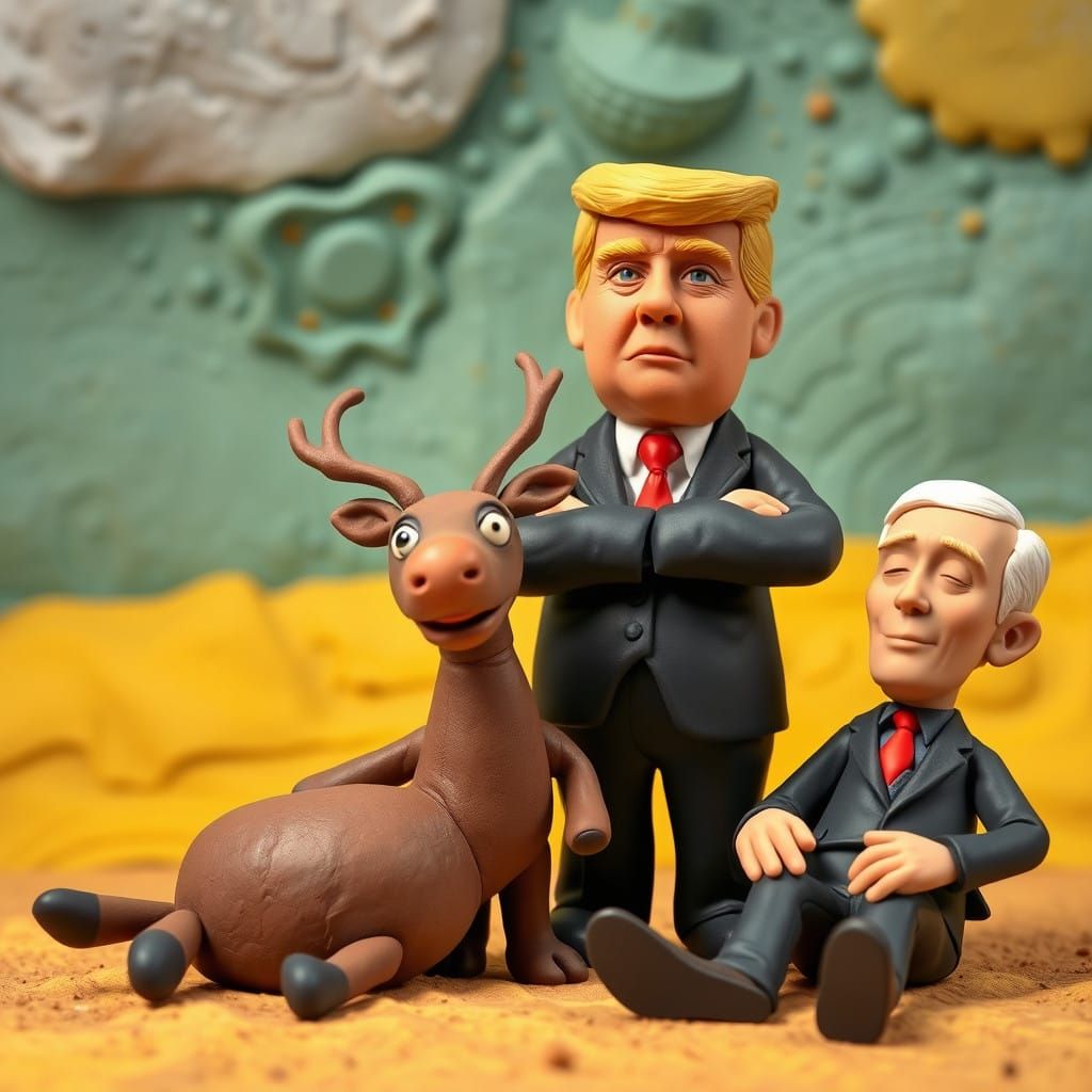 Quirky Clay Characters in Whimsical Satirical Scene