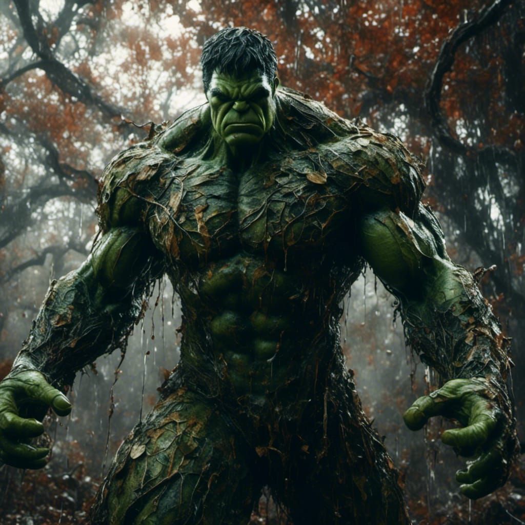 Cybernetic Hulk Made of Vines and Leaves