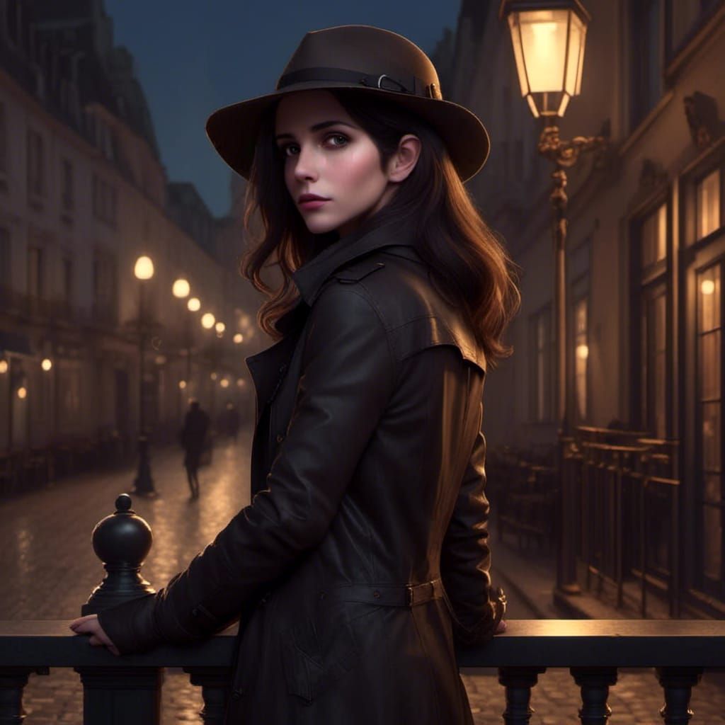 Balcony at Night: Hyperdetailed Portrait in Art Nouveau Styl...