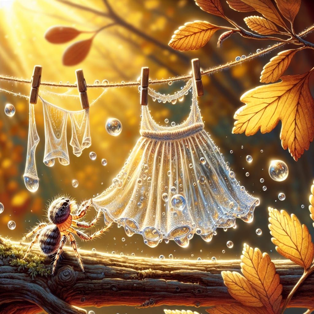 Spider Housework on Sunny Autumn Day