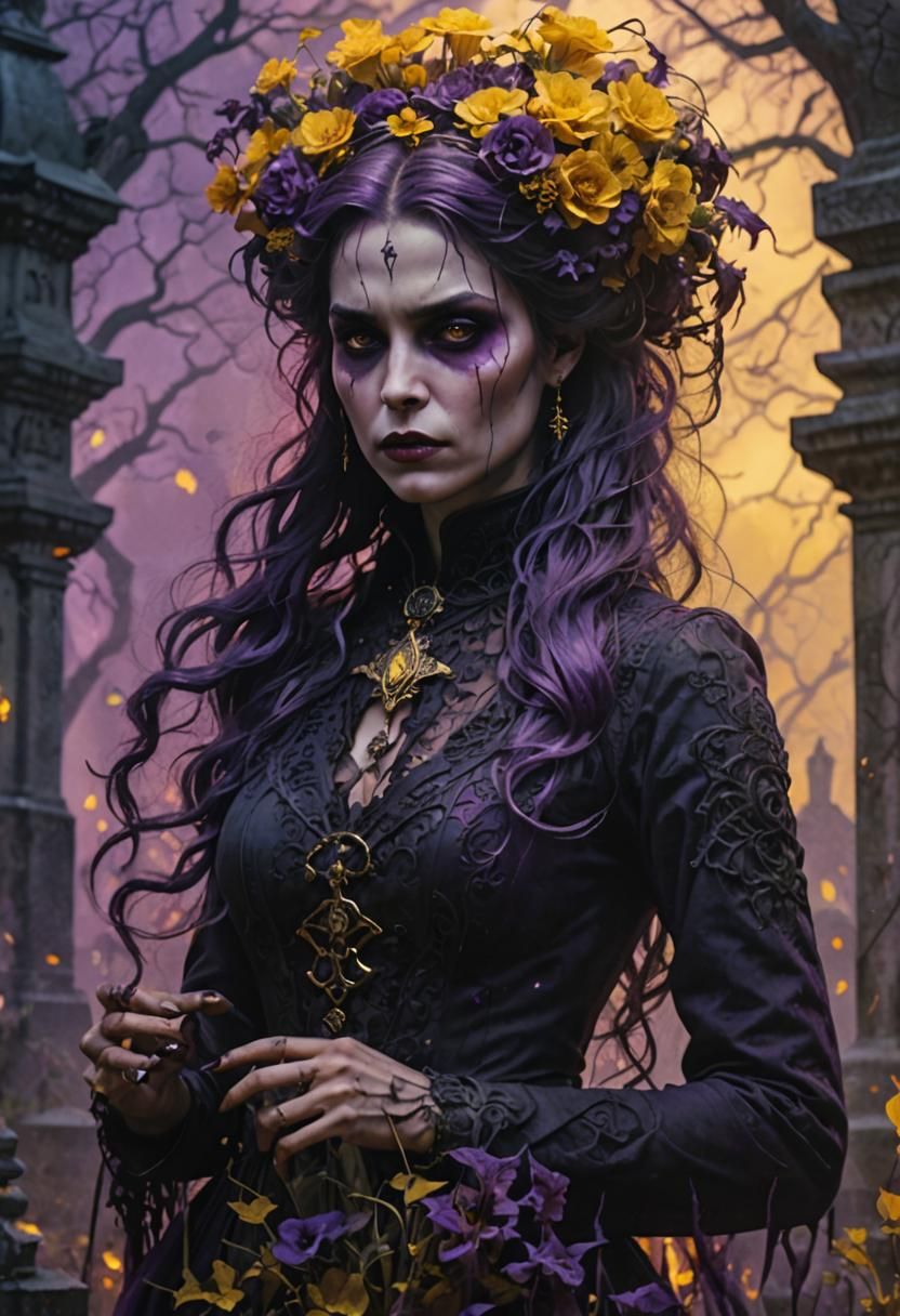 Vampire Woman in Dark Cemetery, Gothic Concept Art