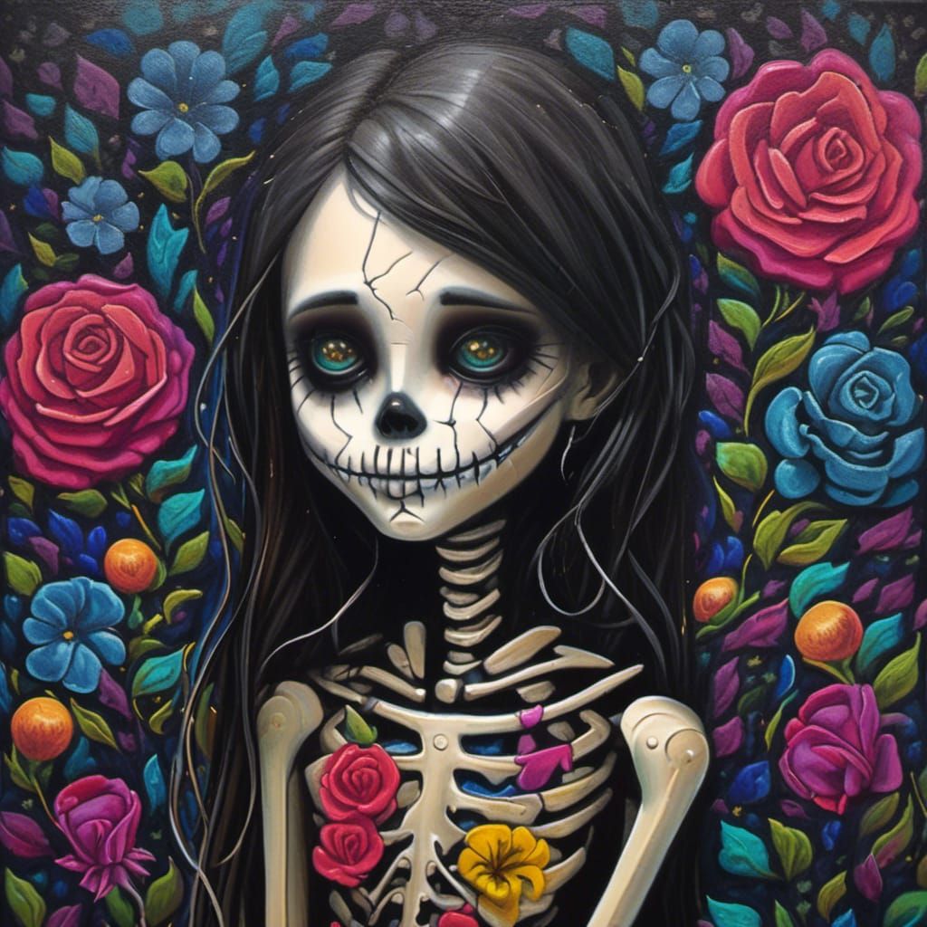 Skeletons' First Day of Kindergarten in Surreal Style