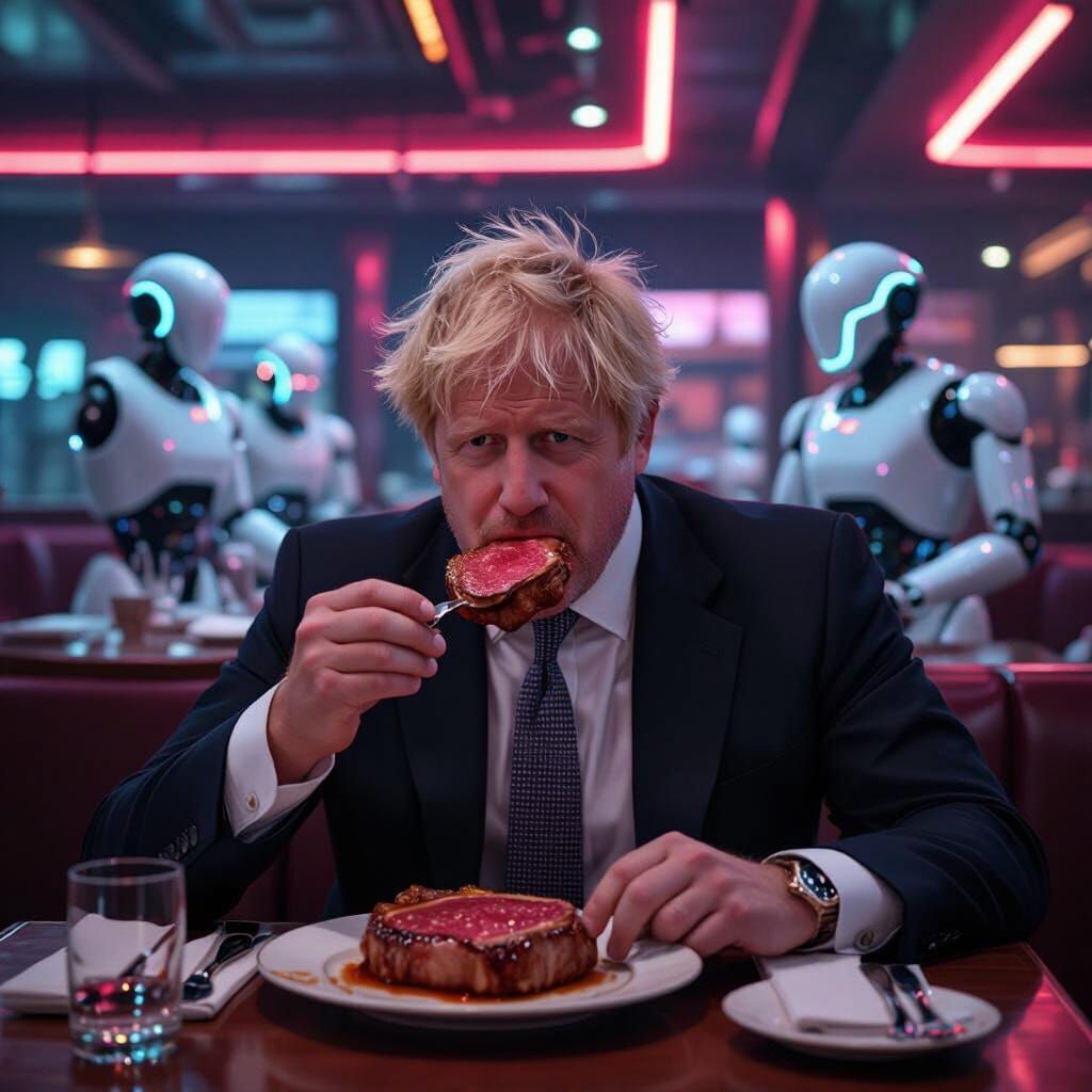 Cyberpunk Restaurant Scene with Politician