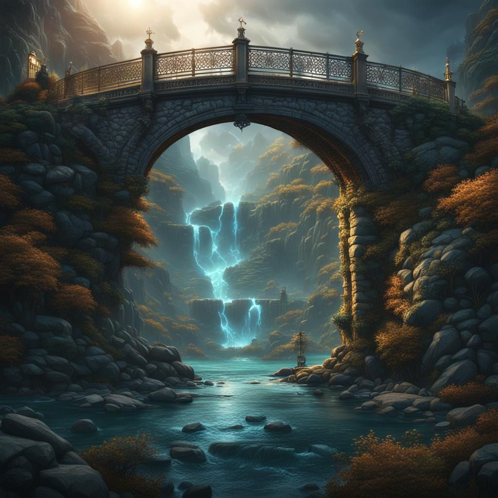 Fantastical Bridge Over Troubled Waters in Matte Painting St...