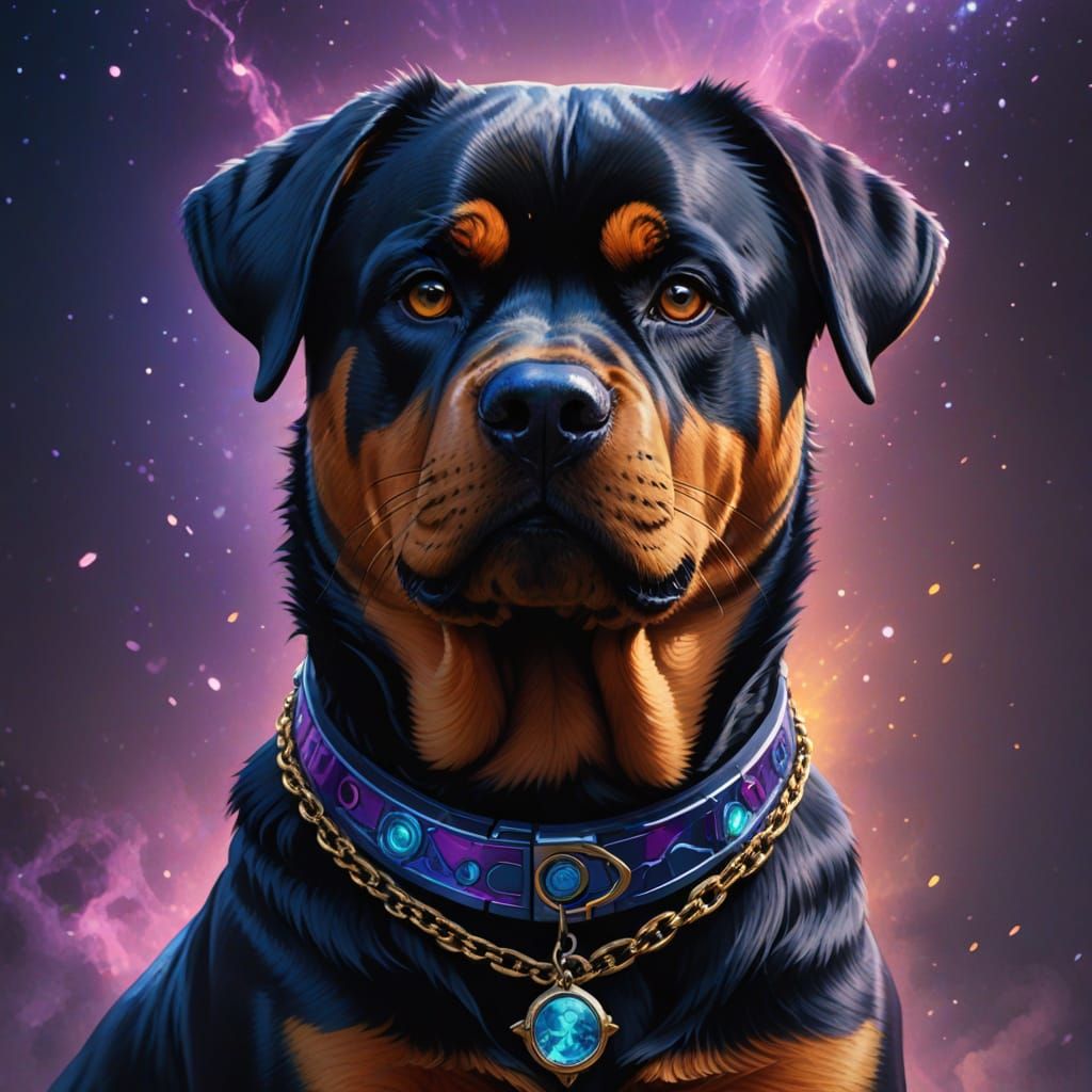 Rottweiler Dog with Elon Musk's Head Wears DOGE Collar in Vi...