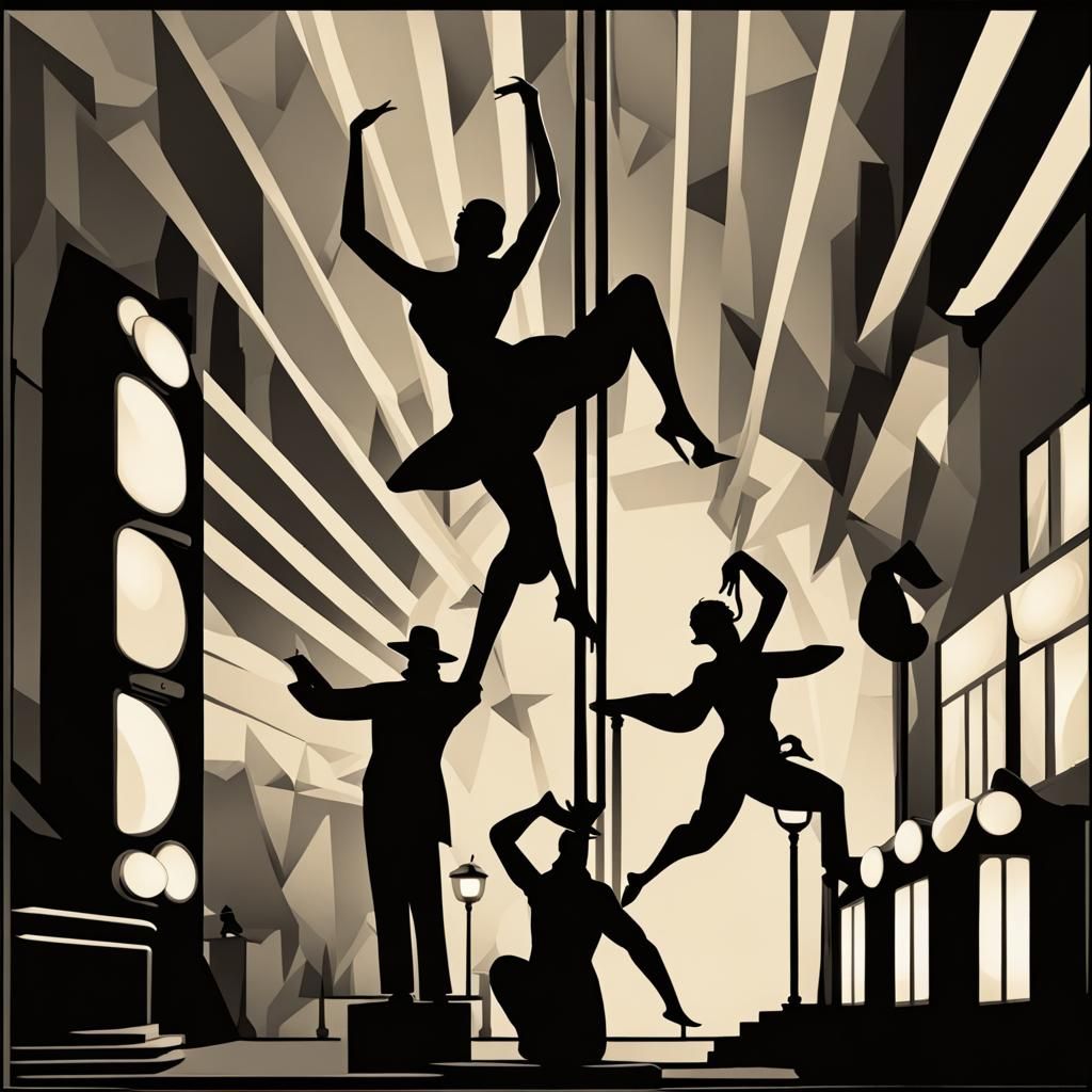 Acrobats in Art Deco Style with Dynamic Lighting