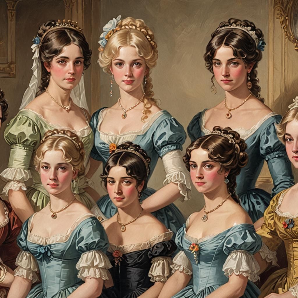 Regency Ball with Blonde and Brunette Women