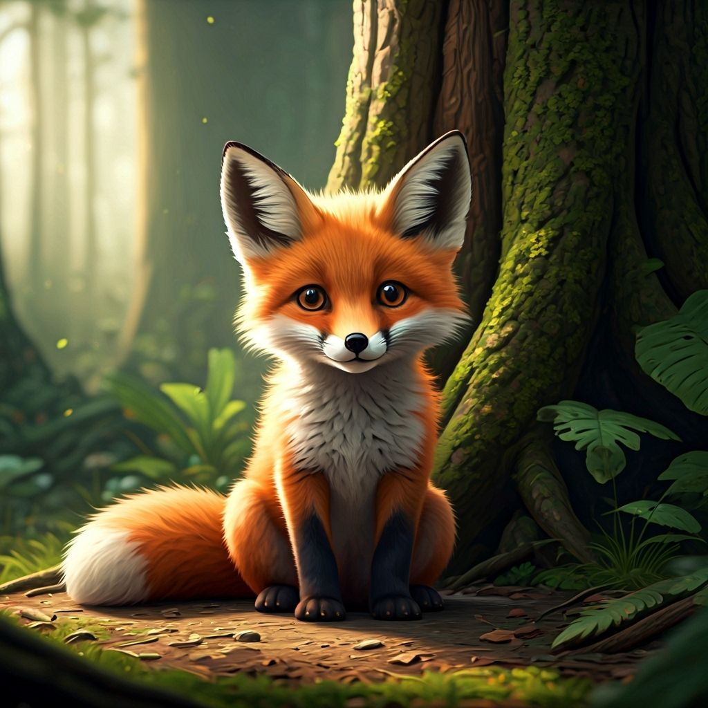 A very soft fox cub with big round eyes.