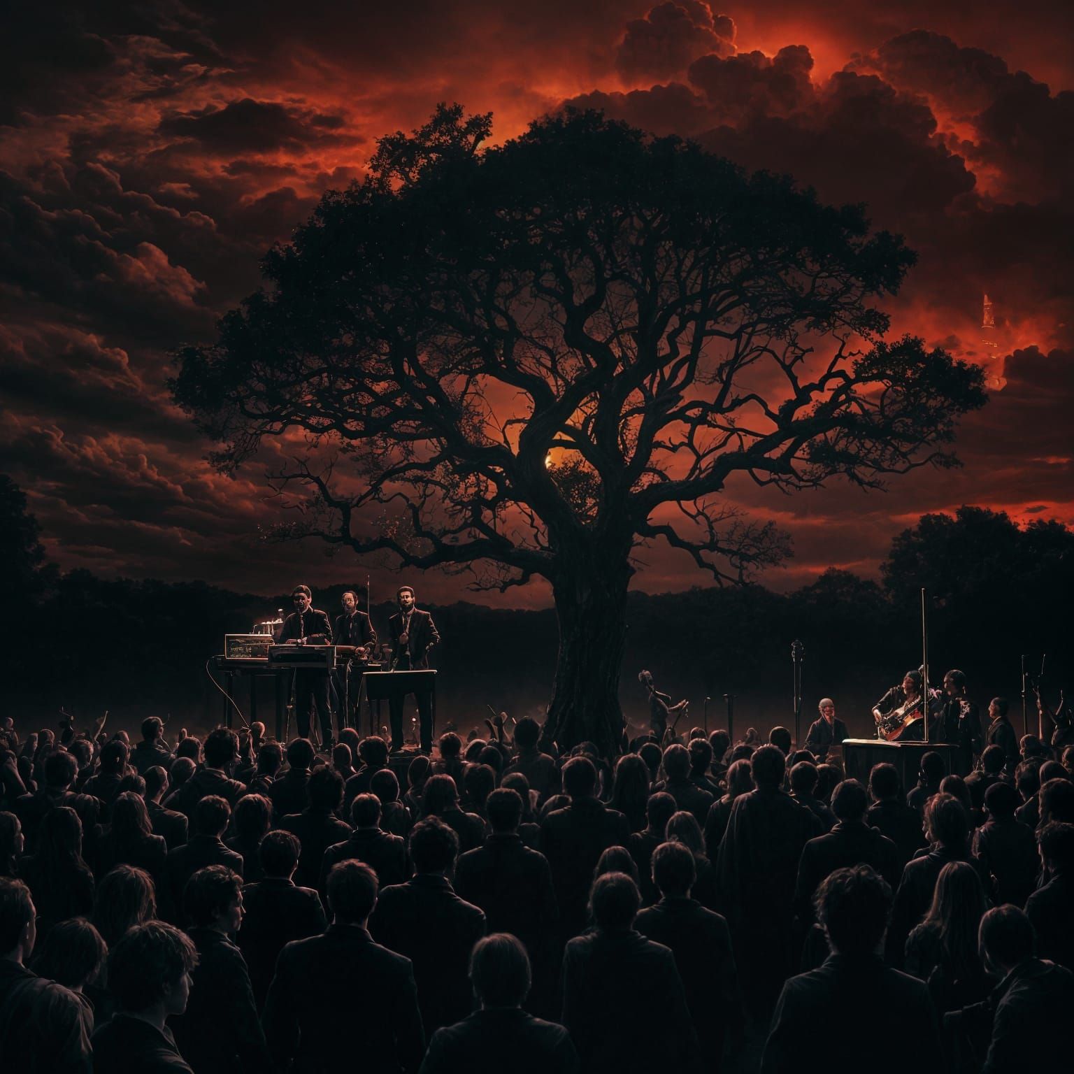 Live Band on Summer Night in Horror Style