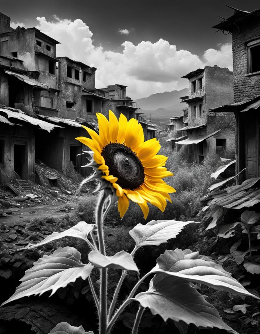 Selective Color in a War-Torn Cityscape
