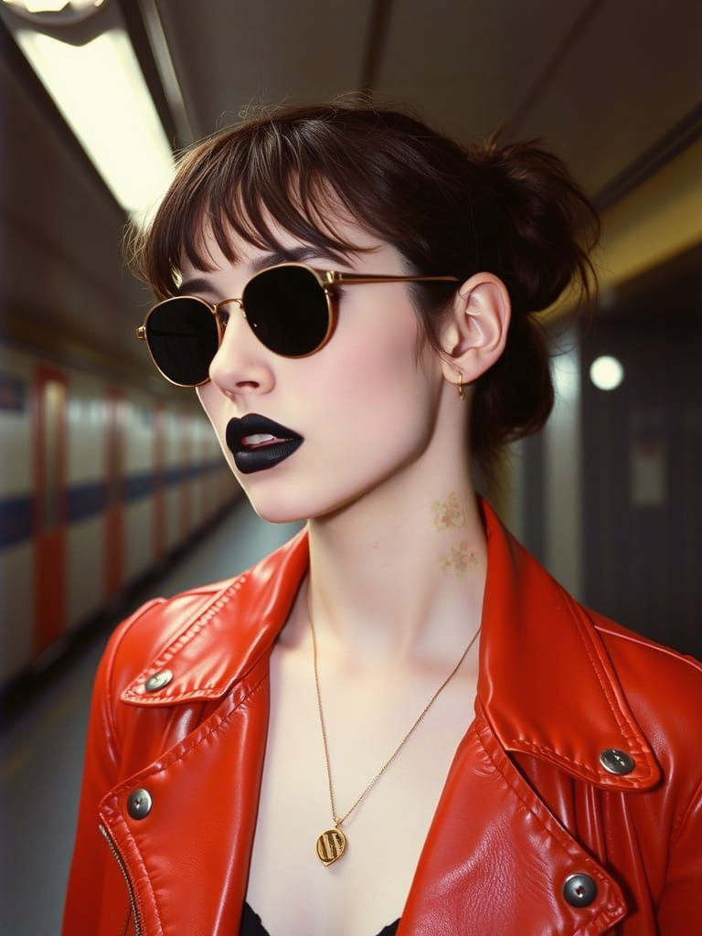 Gothic Vampire Woman in a Faded Subway Station