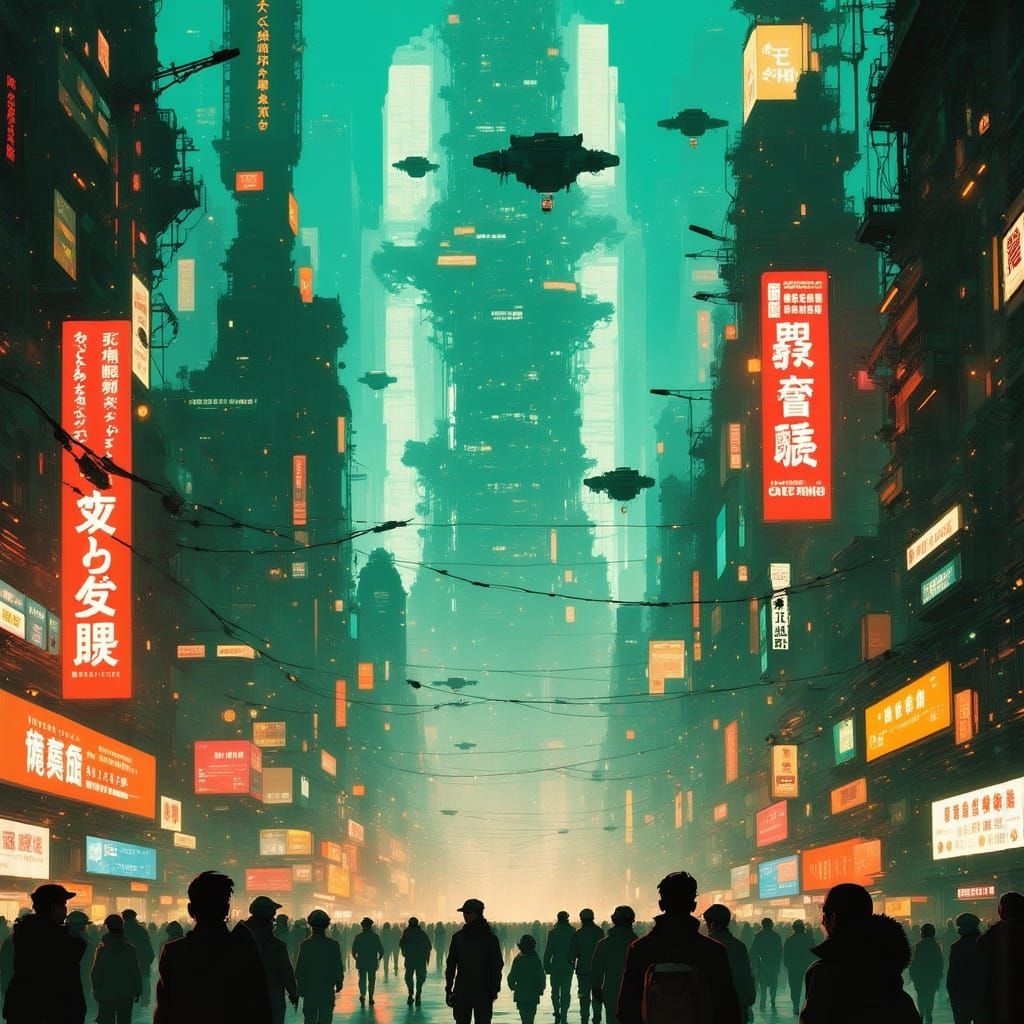 Neon Cyberpunk Cityscape in Gritty Anime Style