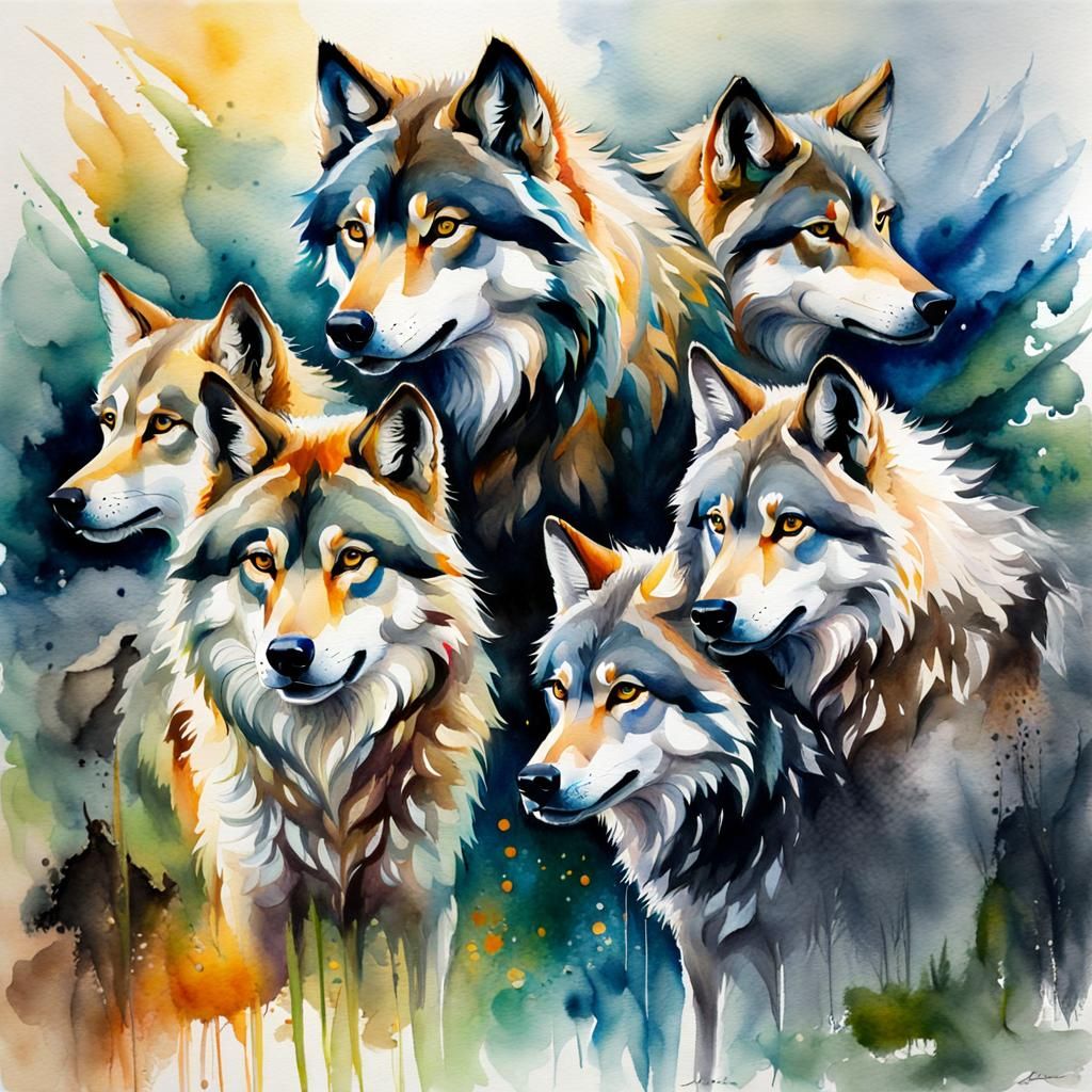 Wolves in Hyperdetailed Fantasy Watercolor