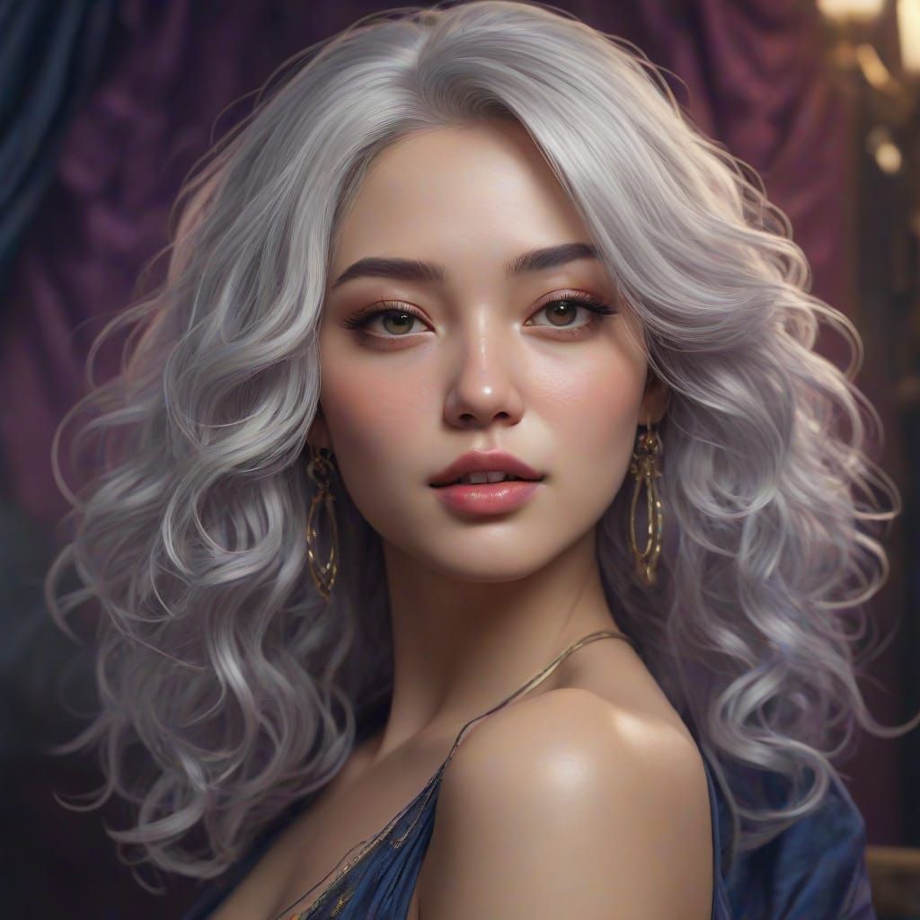 Ethereal Oriental Goddess with Platinum Hair in Sultry, Sedu...