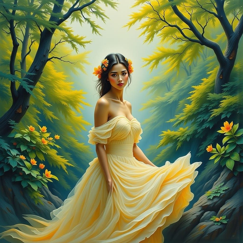 Ethereal Beauty in Soft Blues, Pale Greens, and Buttery Yell...