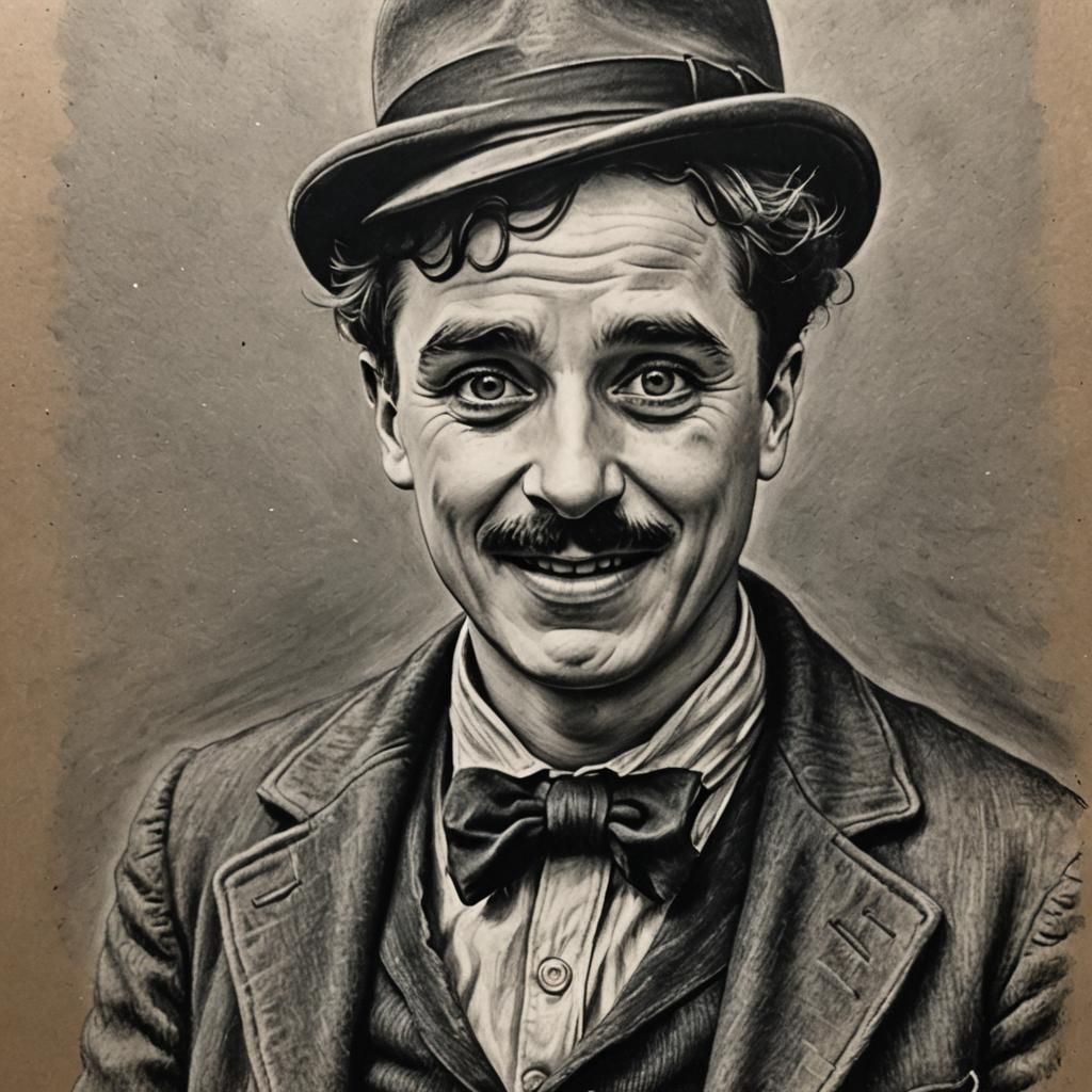 Chaplin in "The Kid": Hyperdetailed Charcoal Drawing
