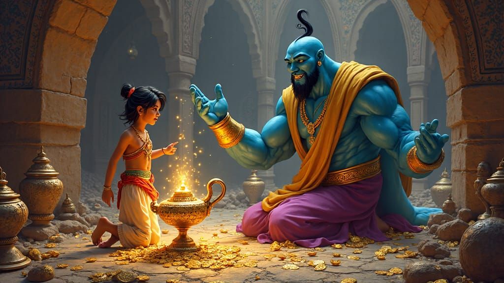 Aladdin Summons the Genie in a Persian Cavern