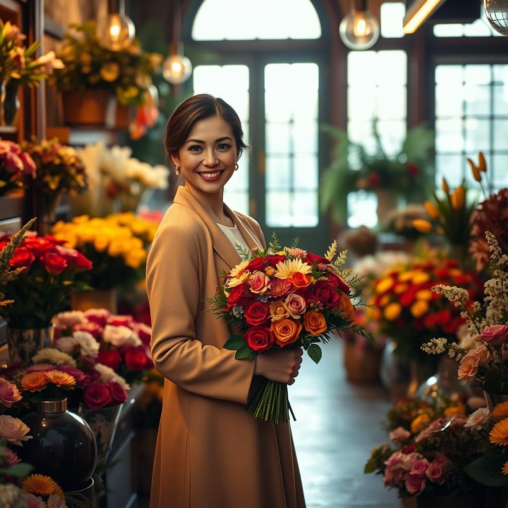 Woman with Flowers in Hyperrealistic Style
