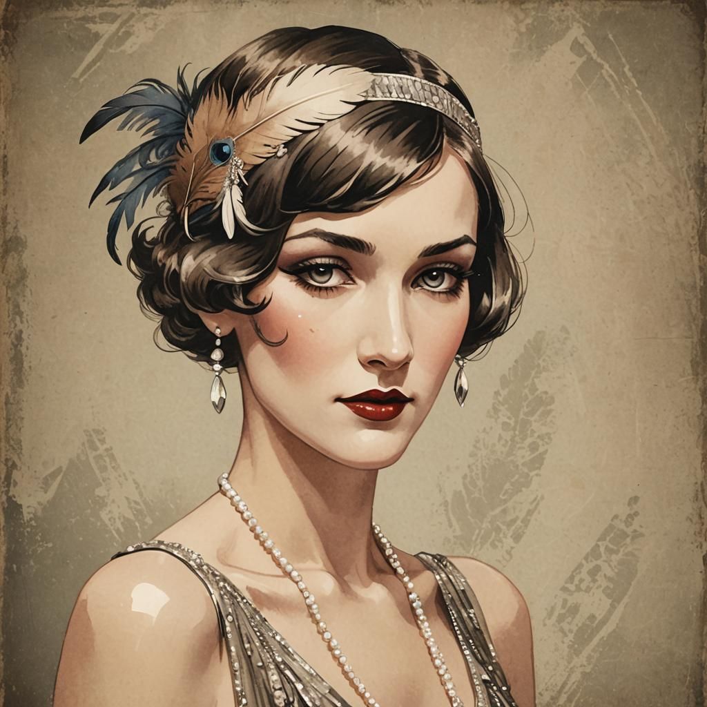 Flapper Girl Portrait Illustration in 1920s Style