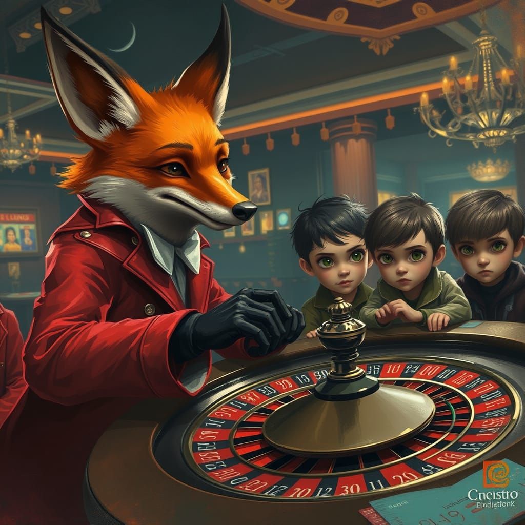 Fox Spins Roulette Wheel in Magical Casino Scene