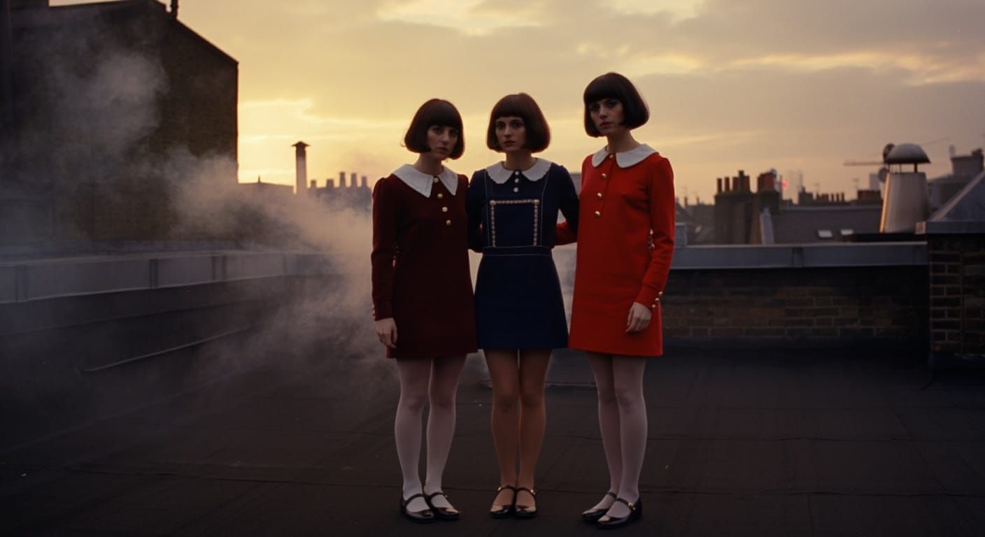 London Women in Vibrant Sunset Chic, 1970s Mini-Dresses and....