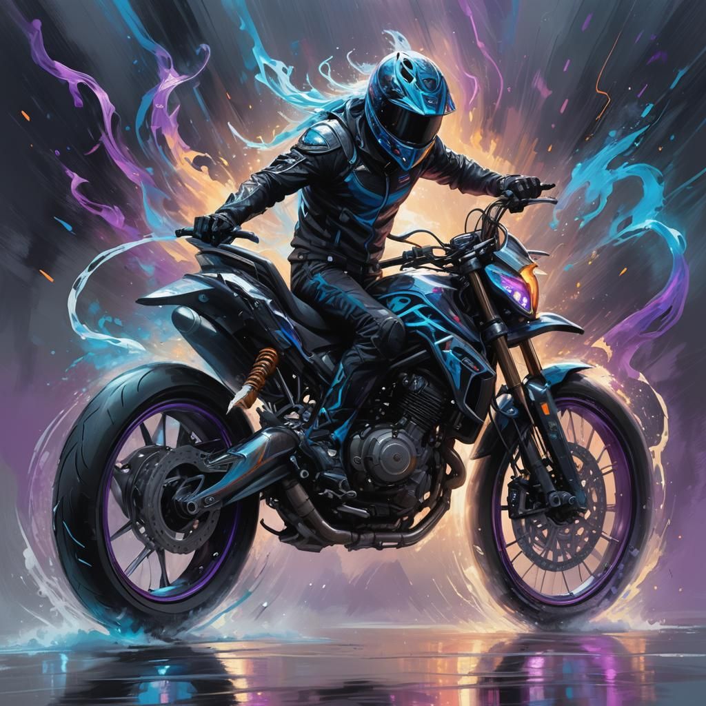 Futuristic Motorcycle Concept Art in Vibrant Oil Painting St...