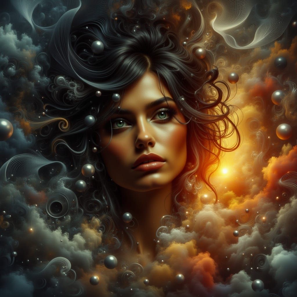 Hyperrealistic Portrait of Mysterious Woman in Dark Atmosphe...