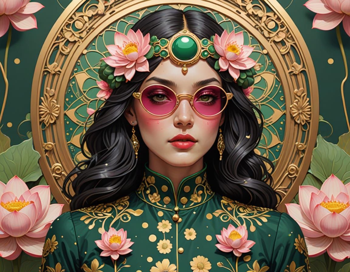 Polka Dot Lotus Flower in Art Nouveau Style