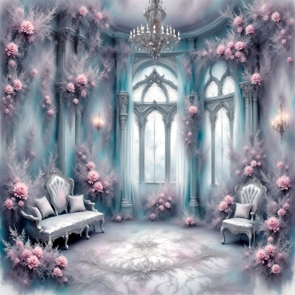 Ethereal Renaissance Mansion Interior in Soft Pastel Hues