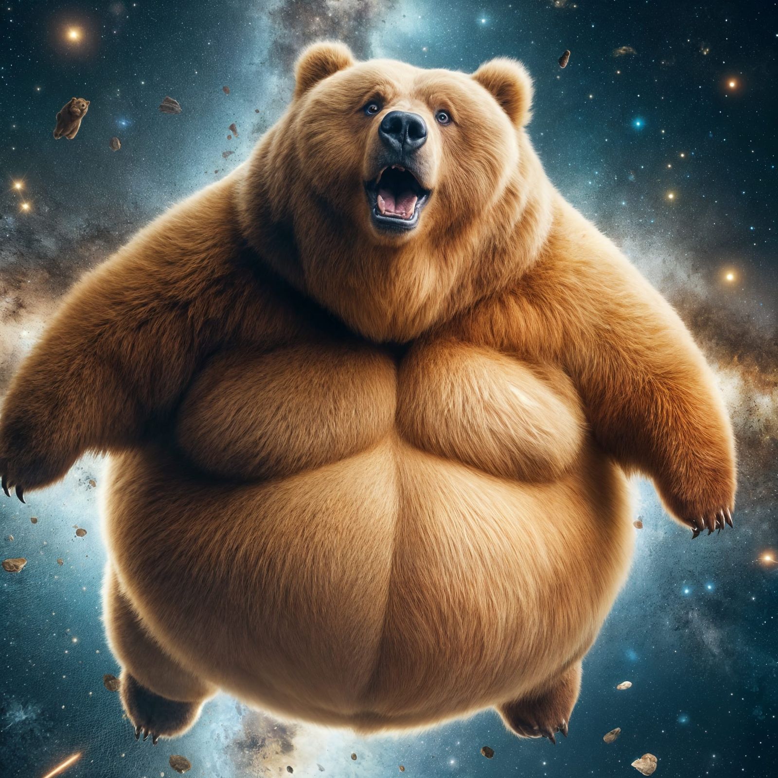 Obese Kodiak Bear Freefalling in Space