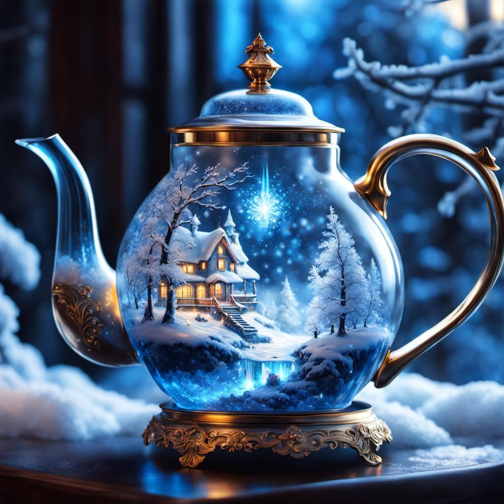 Crystal Teapot Winter Wonderland in Fantasy Style