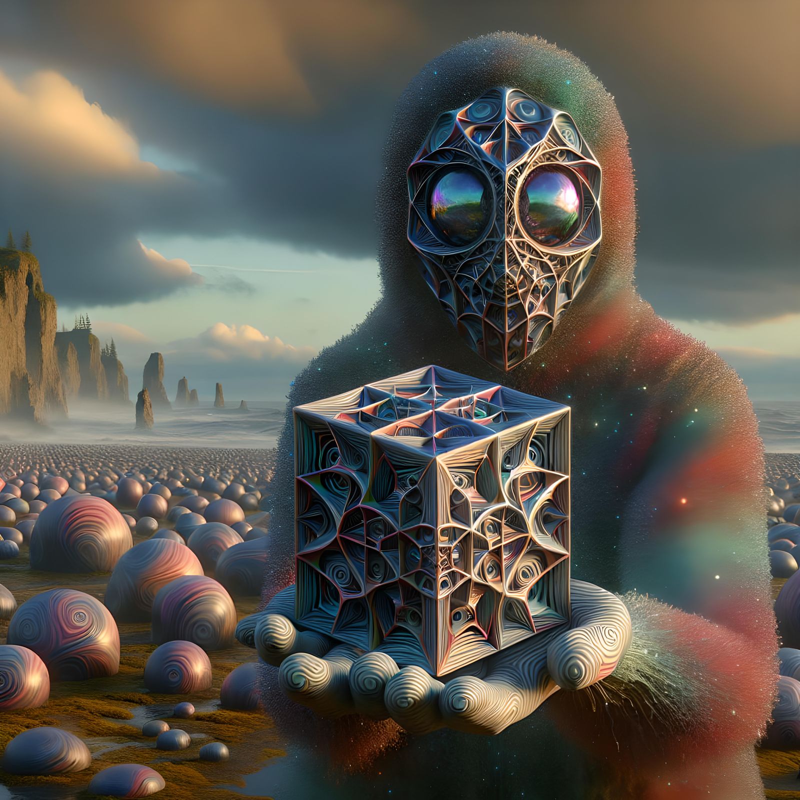 Stardust Creature with Ojibwa-Style Oysteroid Sculpture