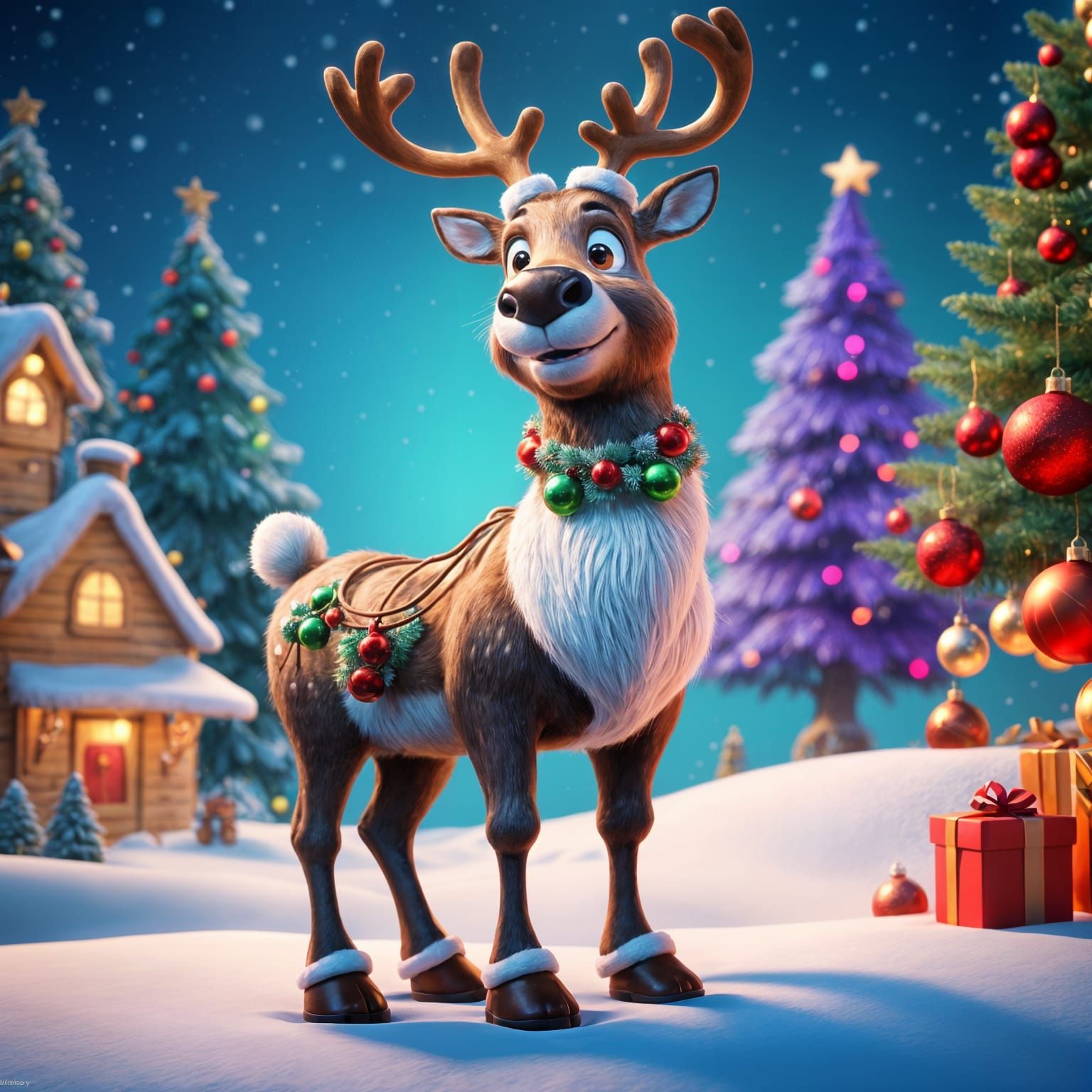Festive Christmas Reindeer: 3D Digital Art