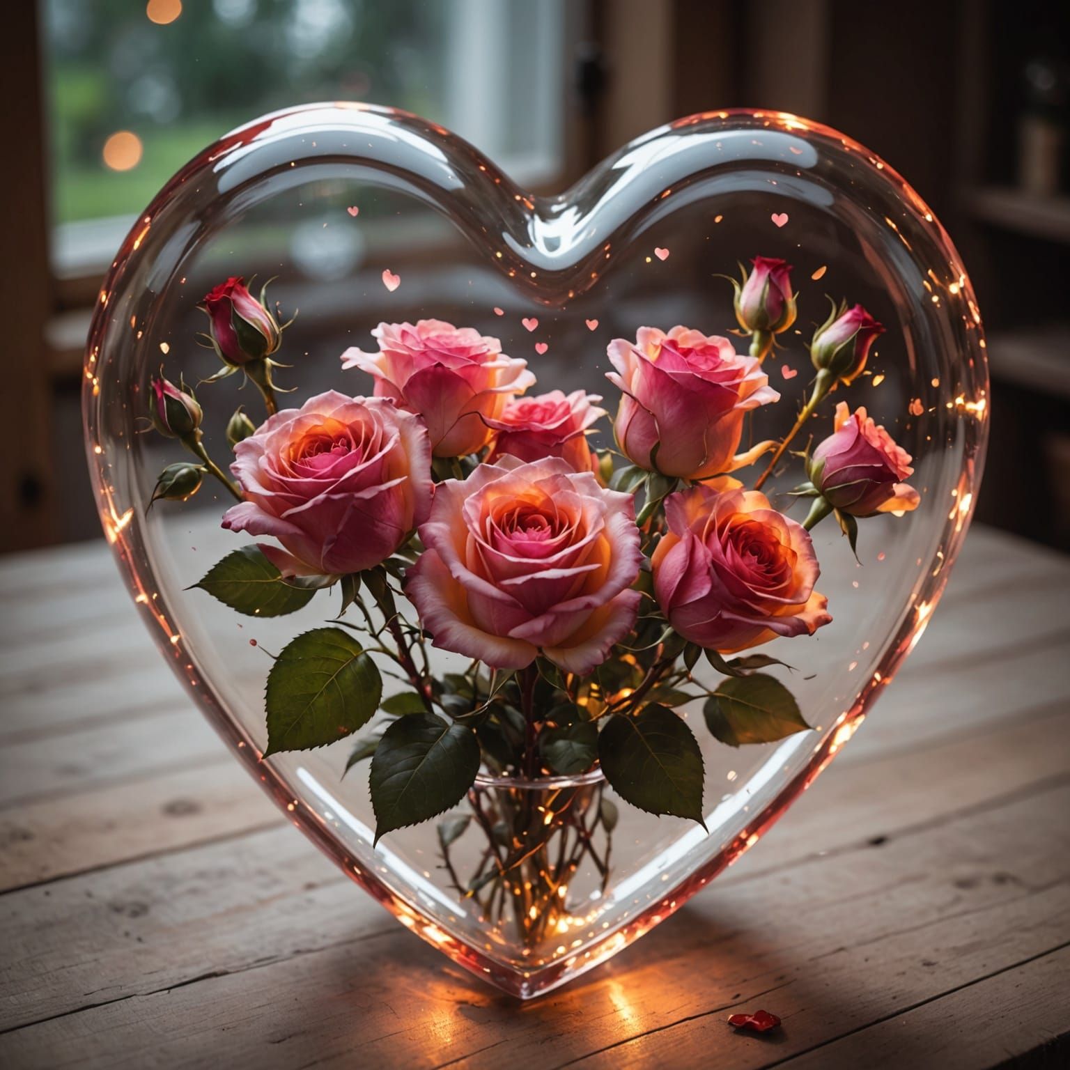 Vibrant Glass Heart Radiates Warmth with Roses Inside