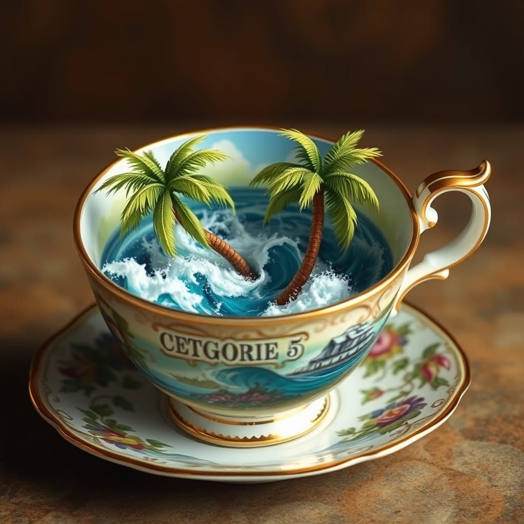 Category 5 Hurricane in Teacup, Surrealist Style