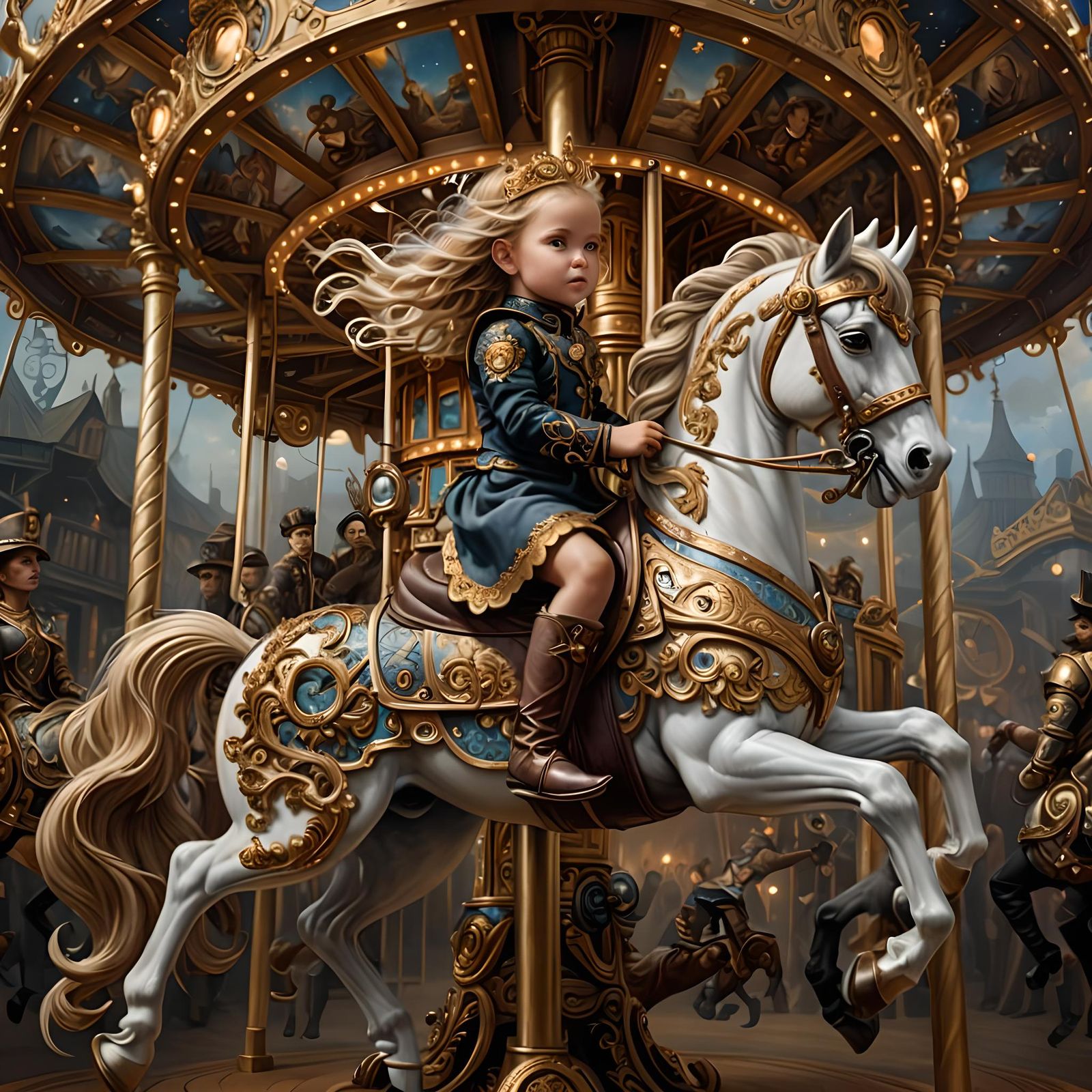 Toddler on Flying Steampunk Carousel Horse