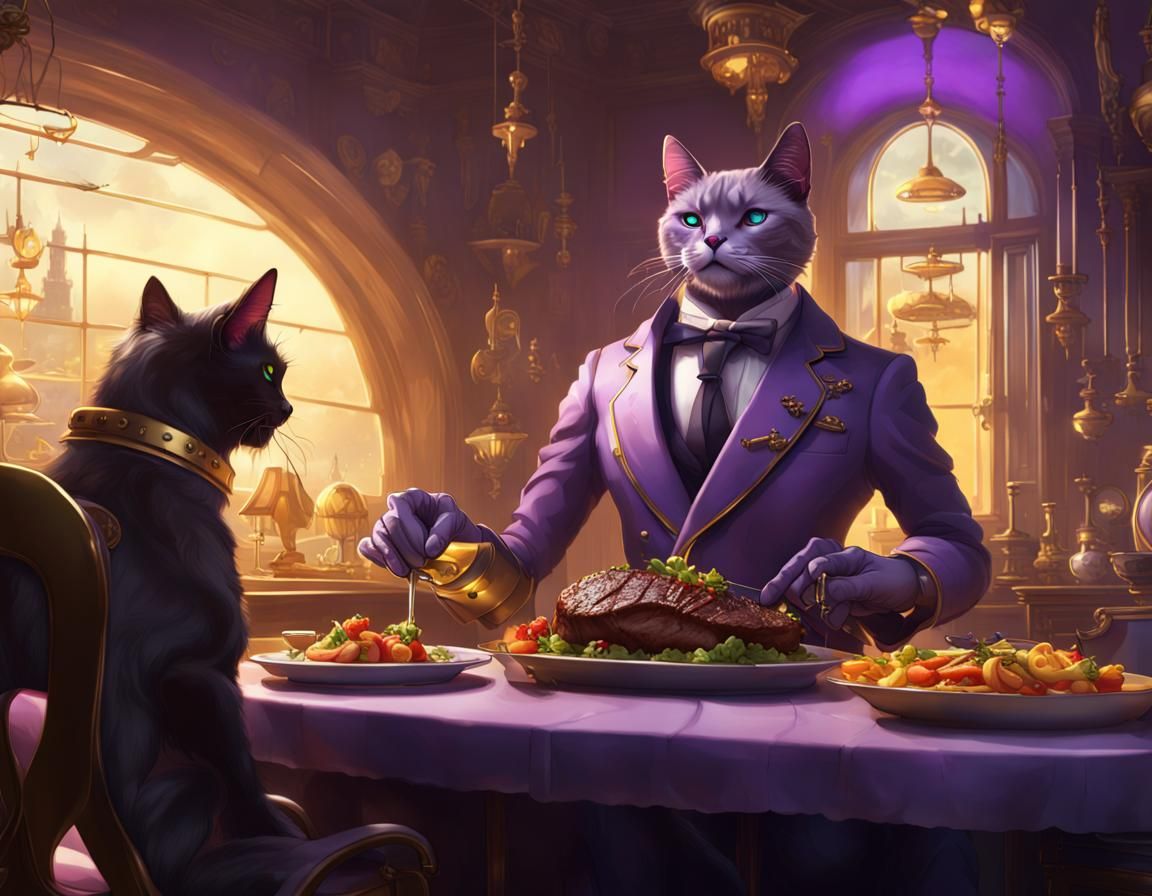 Dog's Robot Cat Butler Serves Steak