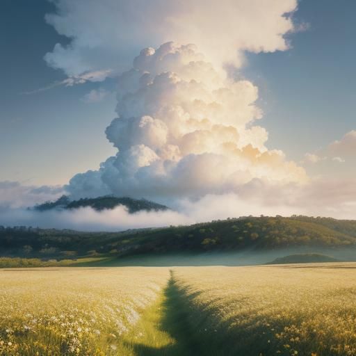Serene Cloudscape in Golden Light: Digital Art