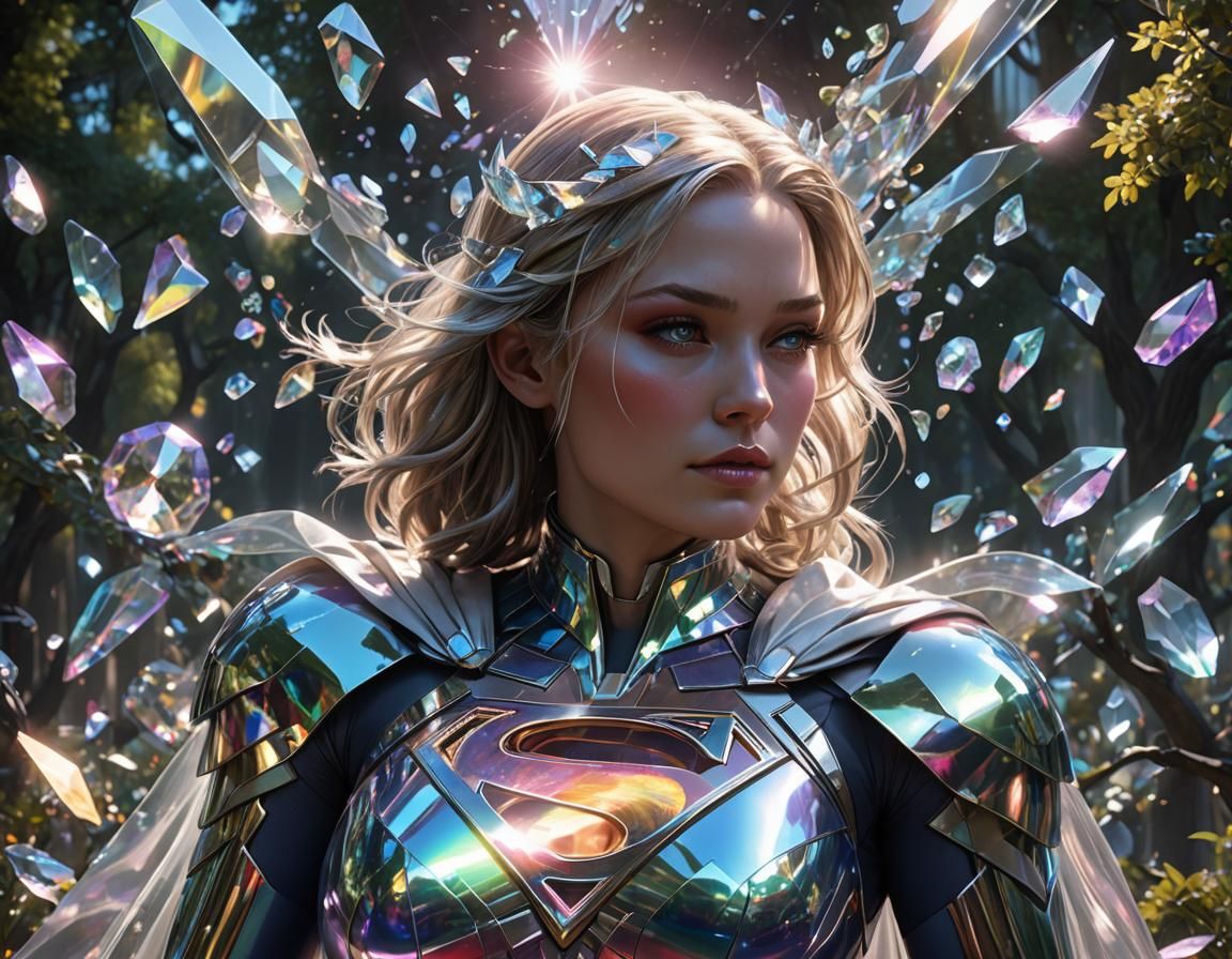 Crystal Supergirl in Metropolis Park: Sci-Fi Concept Art