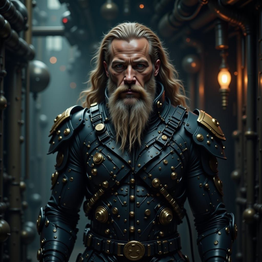 Submarine Captain in Mecha Armor, Cinematic Realism