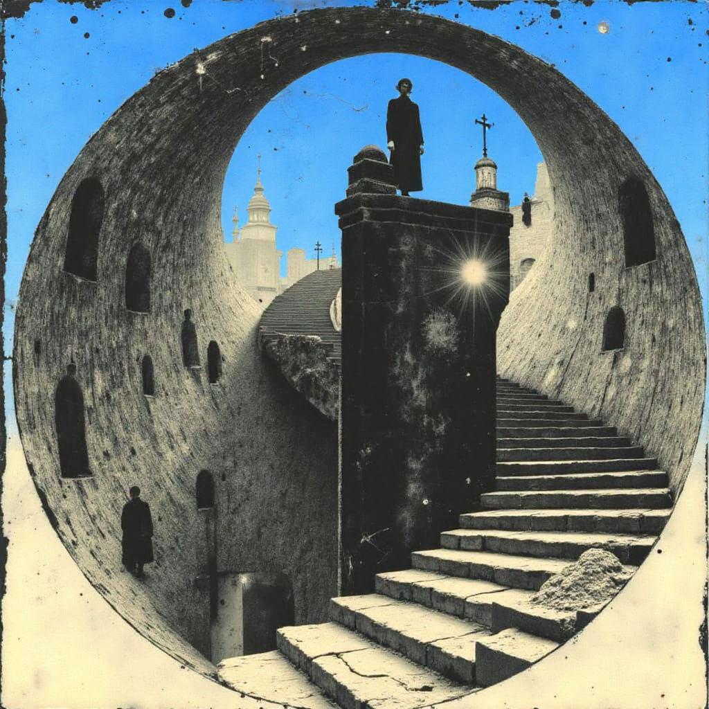 Steampunk Alley Map with Impossible Geometry and Klimt Detai...