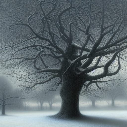 Monumental Tree with Eight Branches in Digital Painting