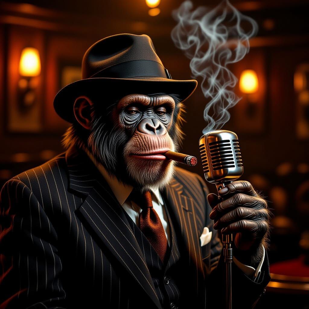 Chimpanzee Jazz Singer in Film Noir Style