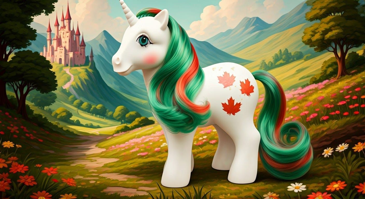 Vintage Unicorn in Dreamy Watercolor Landscape