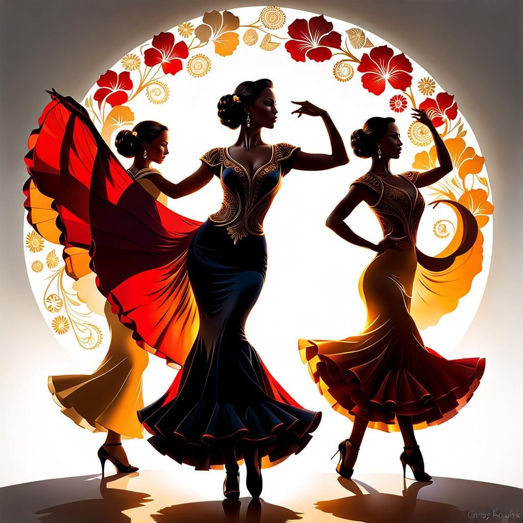 Three women dancing flamenco
